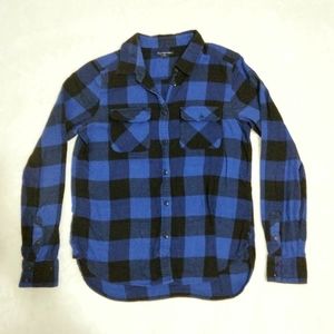 AEO Black & Blue Plaid Long Sleeve Shirt S